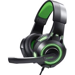 Phenom EXP09 Stereo Gaming Headset for PS4, Xbox, Tablet or Smartphone, Noise Cancelling Headphones with Boom Mic and LED Glow Lights (Green)