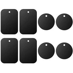 Universal Metal Plate 8 Pack for Magnetic Phone Car Mount Holder Cradle with Adhesive (Compatible with Magnetic Mounts) - 4 Rectangle and 4 Round, Black