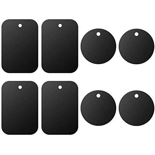 Universal Metal Plate 8 Pack for Magnetic Phone Car Mount Holder Cradle with Adhesive (Compatible with Magnetic Mounts) - 4 Rectangle and 4 Round, Black