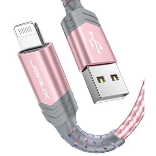 JSAUX iPhone Charger Cable 4ft, [Upgarded C89 Apple MFi Certified] Lightning Cable Nylon Braided USB Fast Charging Cord Compatible with iPhone 11 Xs Max X XR 8 7 6s 6 Plus SE 5 5s, iPad, iPod-Pink