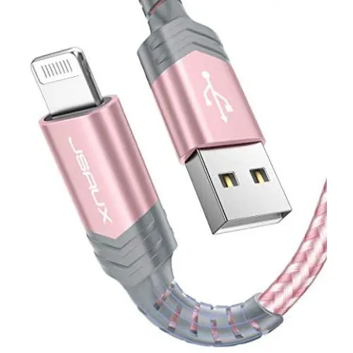 JSAUX iPhone Charger Cable 4ft, [Upgarded C89 Apple MFi Certified] Lightning Cable Nylon Braided USB Fast Charging Cord Compatible with iPhone 11 Xs Max X XR 8 7 6s 6 Plus SE 5 5s, iPad, iPod-Pink