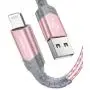JSAUX iPhone Charger Cable 4ft, [Upgarded C89 Apple MFi Certified] Lightning Cable Nylon Braided USB Fast Charging Cord Compatible with iPhone 11 Xs Max X XR 8 7 6s 6 Plus SE 5 5s, iPad, iPod-Pink