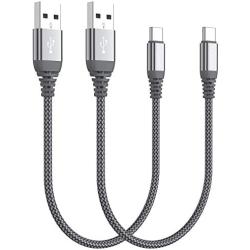 Short USB C Cable(0.5ft 2-Pack),USB Type C Charger Nylon Braided Fast Charging Cord Compatible Samsung Galaxy S10+ S9 S8 Plus,Note 9 8,LG G6 G7 V35,Pixel 2 XL,Perfect Size for Power Bank (Grey)