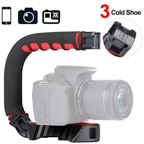 ULANZI U-Grip Pro Handheld Video Rig Steadicam with Triple Cold Shoe, Stabilizing Handle Grip Compatible for iPhone 11 Pro Max Xs 8 7 plus GoPro 8 7 6 5 Canon Nikon Sony DSLR Cameras