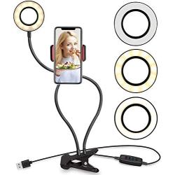 TDRFORCE Selfie Ring Light Flexible Mobile Phone Holder Lazy Bracket Desk Lamp 3 Color LED Light USB Fill Light