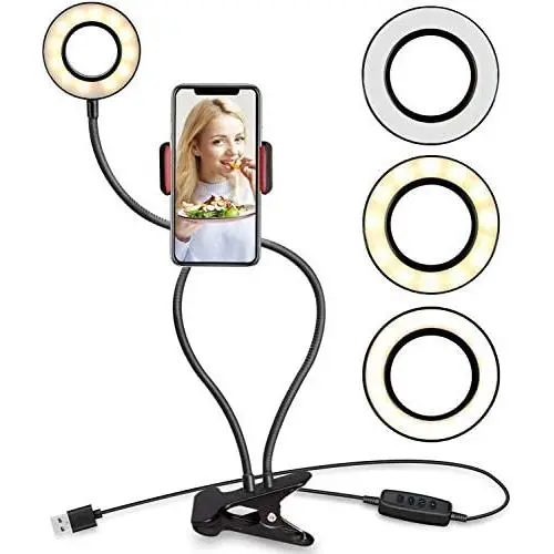 TDRFORCE Selfie Ring Light Flexible Mobile Phone Holder Lazy Bracket Desk Lamp 3 Color LED Light USB Fill Light TDRFORCE Selfie Ring Light Flexible Mobile Phone Holder Lazy Bracket Desk Lamp 3 Color LED Light USB Fill Light