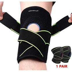 Greententljs Pair of Knee Brace Holder with Side Stabilizers - Adjustable Strap Breathable Knee Brace Patella Gel Pads for Knee Support (2 PCS, Green)