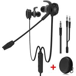 Wired Gaming Earphone with Adjustable Mic for PS4,Laptop Computer, Cellphone, DLAND E-Sport Earburds with Portable Earphone Bags, Snug Soft Design, Inline Controls for Hands-Free Calling. (Black)