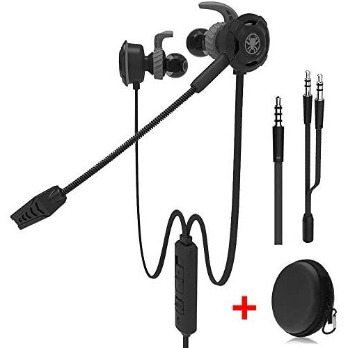 Wired Gaming Earphone with Adjustable Mic for PS4,Laptop Computer, Cellphone, DLAND E-Sport Earburds with Portable Earphone Bags, Snug Soft Design, Inline Controls for Hands-Free Calling. (Black)