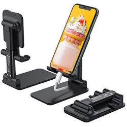 Anozer Foldable Cell Phone Stand, [2020 Updated] Angle & Height Adjustable Desk Phone Holder with Stable Anti-Slip Design Compatible with Smartphones/iPad Mini/Nintendo Switch/Kindle (Black)