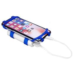 Bike Combo Power Mount, Universal Bicycle Smart Phone and Power Bank Holder, Adjustable Silicone Handlebar Rack for iPhone, Samsung Galaxy, 4” to 6” Phones (Blue)