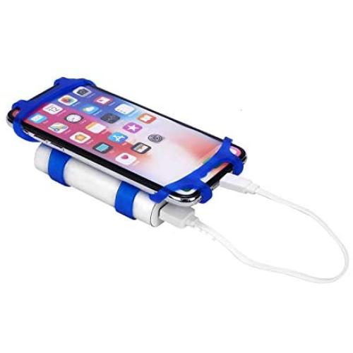 Bike Combo Power Mount, Universal Bicycle Smart Phone and Power Bank Holder, Adjustable Silicone Handlebar Rack for iPhone, Samsung Galaxy, 4” to 6” Phones (Blue)
