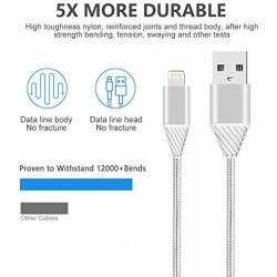 SHARLLEN iPhone Lightning Cable iPhone Charger Cable Nylon Braided iPhone Cord USB Long iPhone Sync & Charging Line 3/6/10FT 5Pack Compatible iPhone XS/Max/XR/X/8/8P/7/7P/6/6S/iPad/iPod/IOS (White)