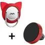 Magnetic Phone Ring Red, Cat Cell Phone Ring Stand with Car Mount, 360 Degree Magnet Finger Ring Holder for Cell Phones and Tablets (1 Set,Red)
