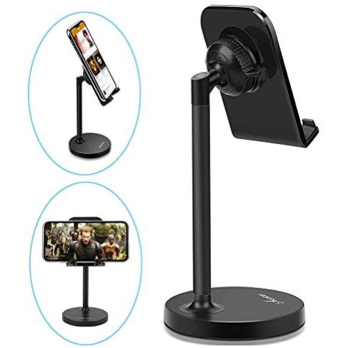 Adjustable Cell Phone Stand Holder for Desk Universal fits All Cellphones Compatible iPhone Xs Max XR X 6 6S 7 8 Plus, Galaxy S10 Plus Note 9& 7”-13” Tablets iPad, Great for Facetime& Recipe Reading