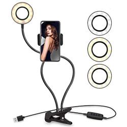 Selfie Ring Light with Cell Phone Holder Stand, Looffy Mini LED Ring Light Camera Lighting [3-Light Mode] with Flexible Arms, Beauty Ringlight for Live Stream/Makeup Compatible with iPhone/Android