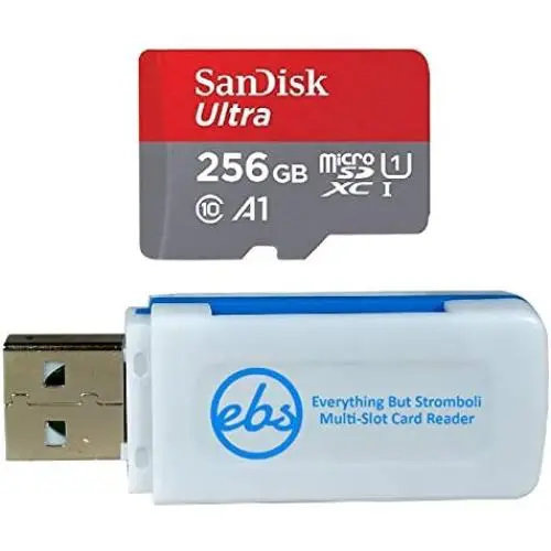 SanDisk 256GB SDXC Micro Ultra Memory Card Works with Samsung Galaxy A50, A40, A30 Cell Phone Class 10 (SDSQUAR-256G-GN6MA) Bundle with (1) Everything But Stromboli MicroSD and SD Card Reader SanDisk 256GB SDXC Micro Ultra Memory Card Works with Samsung Galaxy A50, A40, A30 Cell Phone Class 10 (SDSQUAR-256G-GN6MA) Bundle with (1) Everything But Stromboli MicroSD and SD Card Reader