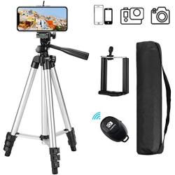 Phone Tripod with Wireless Remote, Eocean 50inch Universal Tripod for Cellphone, Gopro and Camera with Universal Phone Mount Holder, Compatible with iPhone 11 Pro Max/Galaxy Note 9/S9/Google (Silver)