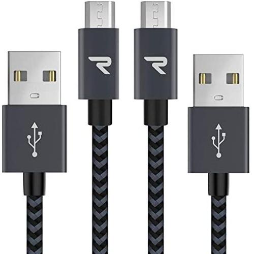 Micro USB Cable [2 Pack/3.3ft] RAMPOW Braided Nylon Cell Phone Charger - Fast Charging & Sync - Micro USB Charger 2.4A for Samsung Galaxy S5/S6/S7, HTC, LG, Sony, PS4, MP3 and more - Space Gray