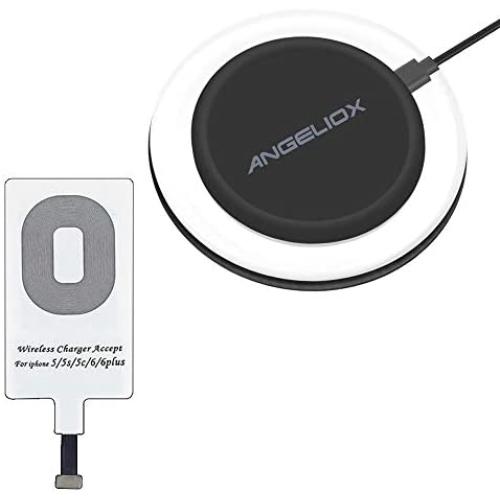 ANGELIOX Wireless Charger, Wireless Charging Compatible iPhone 7/7 Plus / 6/6 Plus / 6s / 5Se / 5s / 5c / 5 and All Qi-Enabled Phones (Qi Receiver Included)