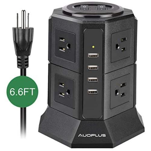 Tower Power Strip, AUOPLUS Multi Plug Surge Protector with 8 Outlets and 4 USB Ports, 6.6 Ft Extension Cord, Desktop Charging Station for Computer Laptops iPhone Mobile Devices Home Office Dorm