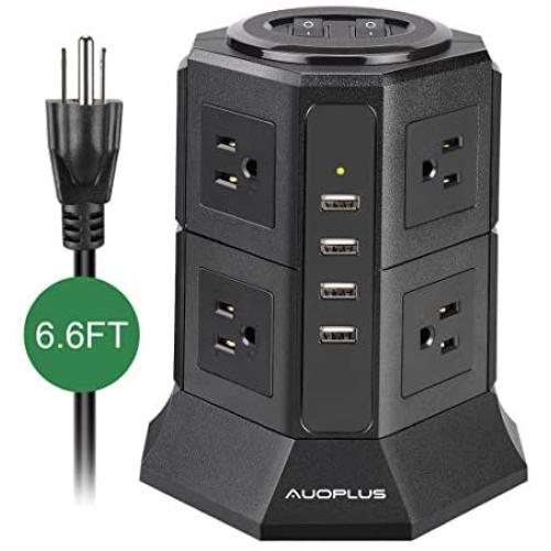 Tower Power Strip, AUOPLUS Multi Plug Surge Protector with 8 Outlets and 4 USB Ports, 6.6 Ft Extension Cord, Desktop Charging Station for Computer Laptops iPhone Mobile Devices Home Office Dorm