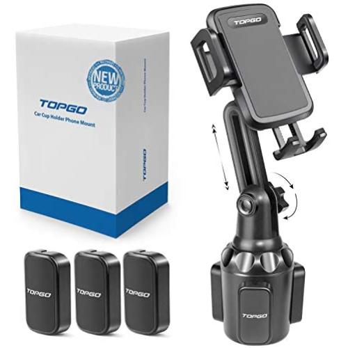 Car-Cup-Holder-Phone-Mount Adjustable Pole Automobile Cup Holder Smart Phone Cradle Car Mount for iPhone 11 Pro/XR/XS Max/X/8/7 Plus/6s/Samsung S10 /Note 9/S8 Plus/S7 Edge(Black)