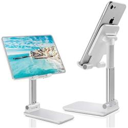 B-Land Adjustable Cell Phone Stand, Foldable Portable Phone Holder Cradle Dock for Desk, Desktop Tablet Stand Compatible with iPhone 11 Pro XS Max XR X Samsung Galaxy S10 S9 & Tablets (White)