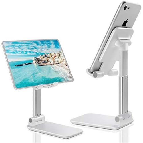 B-Land Adjustable Cell Phone Stand, Foldable Portable Phone Holder Cradle Dock for Desk, Desktop Tablet Stand Compatible with iPhone 11 Pro XS Max XR X Samsung Galaxy S10 S9 & Tablets (White)