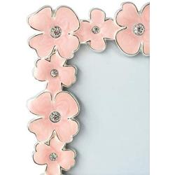 L&T Pink Enamel Picture/Photo Frame Metal with Silver Plated and Crystals, Floral Style 3.5 x 5 Inch