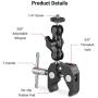 SMALLRIG Multi-Functional Ballhead Clamp Double Ball Adapter with Bottom Clamp - 2164