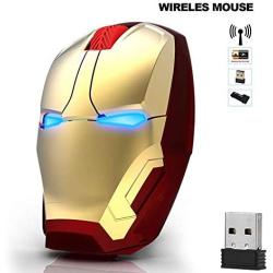 Avengers Endgame Iron Man Mouse Wireless Mouse Ergonomic 2.4 G Portable Mobile Computer Click Silent Mouse Optical Mice with USB Receiver Gaming Mouse (Gold)