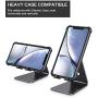 Adjustable Cell Phone Stand, OMOTON Aluminum Desktop Cellphone Stand with Anti-Slip Base and Convenient Charging Port, Fits All Smart Phones, Black