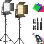 GVM 50W Photo Light Panel,LED Video Lighting with Tripod Stand,144PCS LED Beads Bi-Color Dimmable Photography Lighting Camera Lights for YouTube,Studio Photography,Video Shooting,Live (2Pack)