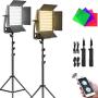 GVM 50W Photo Light Panel,LED Video Lighting with Tripod Stand,144PCS LED Beads Bi-Color Dimmable Photography Lighting Camera Lights for YouTube,Studio Photography,Video Shooting,Live (2Pack)