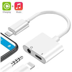 Headphone Adapter for iPhone 11/11 Pro Max/XS/XS Max/XR/8/8 Plus/7/7 Plus Headphones Jack Charger Adaptor 3.5mm Charging and Listen Music 2in1 Earphone Dongle Splitter Aux Accessories Support All iOS