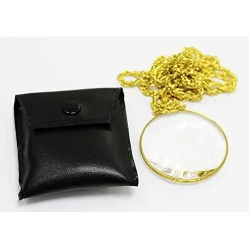 Binger 2" inch Round Optical Glass Magnifier Golden Frame Coat Chain Magnifying Glass Binger 2" inch Round Optical Glass Magnifier Golden Frame Coat Chain Magnifying Glass