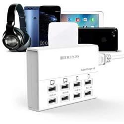 USB Charger, HITRENDS 8 Ports Charging Station 50W/10A Multi Port USB Charging Hub for Multiple Devices (5ft Cord, White)