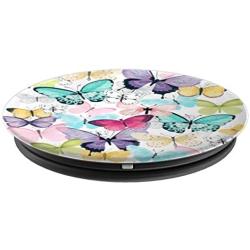 Cute Butterflies White Pink Yellow Teal Purple Black Design PopSockets Grip and Stand for Phones and Tablets