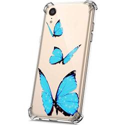 PHEZEN Case for iPhone XR Crystal Clear Case Floral Printed Ultra Slim Soft TPU Bumper Cushion Cover Anti-Scratch Transparent TPU Silicone Case for iPhone XR, Blue Butterfly