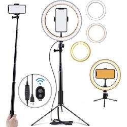 Kikunum 10.2" Selfie Ring Light Dimmable with Tripod Stand and Cell Phone Holder, Mini Led Camera Ring Light for Live