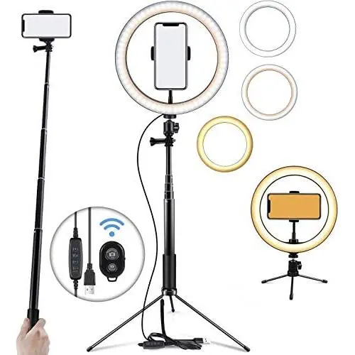Kikunum 10.2" Selfie Ring Light Dimmable with Tripod Stand and Cell Phone Holder, Mini Led Camera Ring Light for Live Kikunum 10.2" Selfie Ring Light Dimmable with Tripod Stand and Cell Phone Holder, Mini Led Camera Ring Light for Live