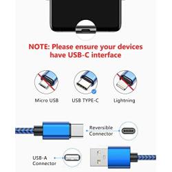 USB C Cable 3A Fast Charging, [5-Pack,3.3/6.6/10ft] USB-A to USB-Type C Fast Charging Cable Nylon Braided Charge Cord Compatible with Samsung Galaxy S10 S10E S9 S8 S20 Plus,Note 9 8,LG V30(Navy Blue)