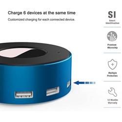 Vogek 6-Port USB Charger Desktop Charging Station with Smart Identification (Blue)