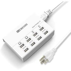 USB Charger, HITRENDS 8 Ports Charging Station 50W/10A Multi Port USB Charging Hub for Multiple Devices (5ft Cord, White)