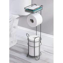 mDesign Freestanding Metal Wire Toilet Paper Roll Holder Stand and Dispenser with Storage Shelf for Cell, Mobile Phone - Bathroom Storage Organization - Holds 3 Mega Rolls - Graphite Gray