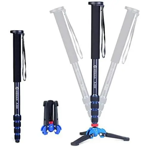 Moman Monopod Tripod with Feet for Camera DSLR Camcorder DV, Lightweight Portable Aluminum Alloy Unipod Alpenstock, Tripod Base Included, 5 Sections up to 65 inch