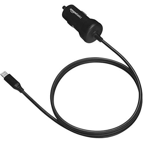 AmazonBasics Straight Cable Lightning Car Charger, 5V 12W, 3 Foot, Black