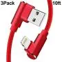 90 Degree iPhone Cable 10 FT 3 Pack Lightning Charger Cable Long Charging & Syncing Cord Compatible with iPhone XS/Max/XR/X/8/7/6/iPod/iPad.(Red,10ft) 90 Degree iPhone Cable 10 FT 3 Pack Lightning Charger Cable Long Charging & Syncing Cord Compatible with iPhone XS/Max/XR/X/8/7/6/iPod/iPad.(Red,10ft)