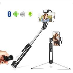 Selfie Stick Tripod,Extendable Selfie Stick with Tripod and Detachable Wireless Bluetooth Remote,LED Fill Light for iPhone X/8/8 Plus/7 Plus/Samsung Galaxy Note 9/S9/Huawei and Other Smartphones-Black